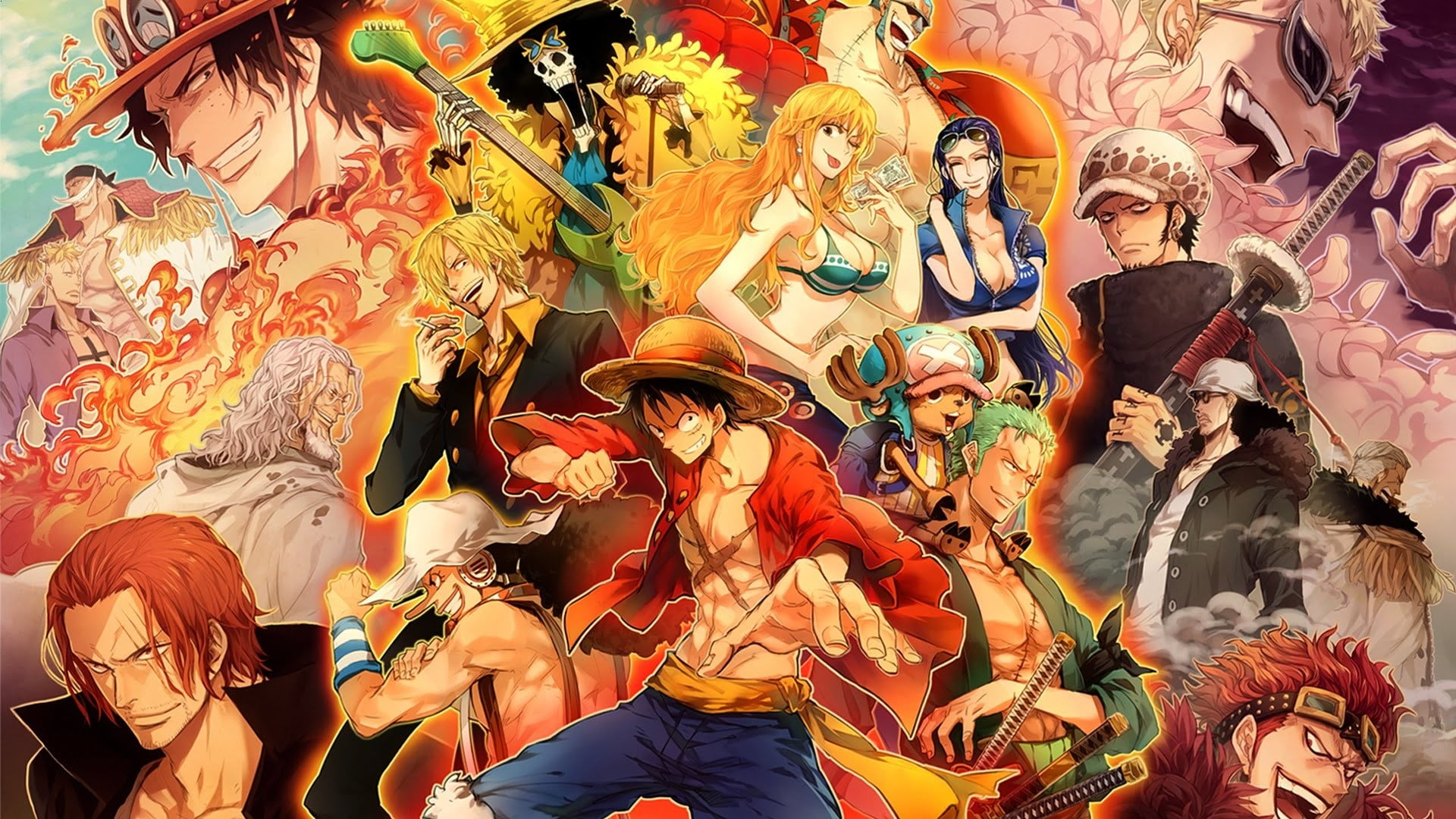 One Piece poster, Monkey D. Luffy, Trafalgar Law, Ussop, Roronoa Zoro 1920x1080px (1080P) free download