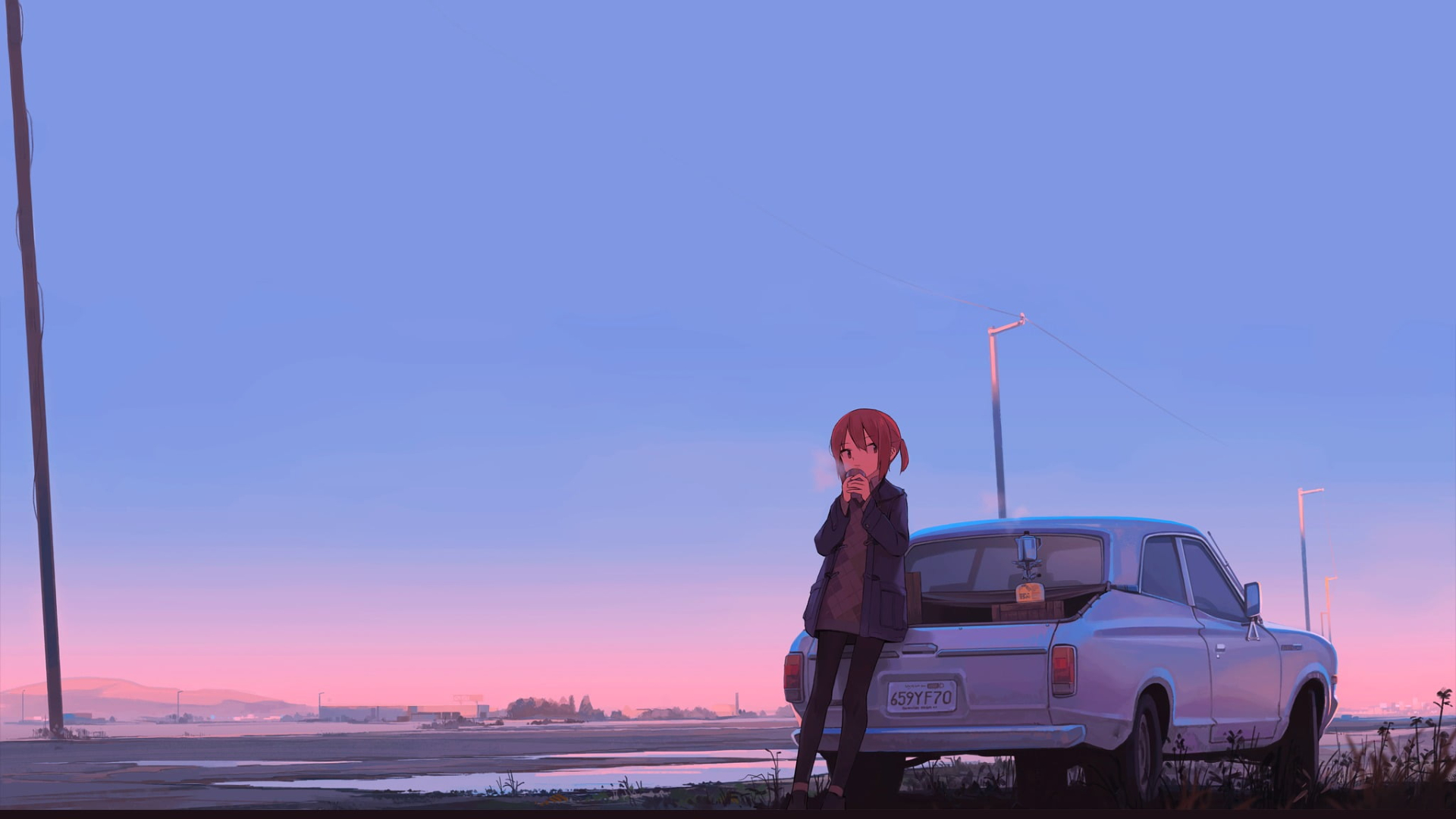 female anime character leaning on silver coupe wallpaper, car 1920x1080px (1080P) free download