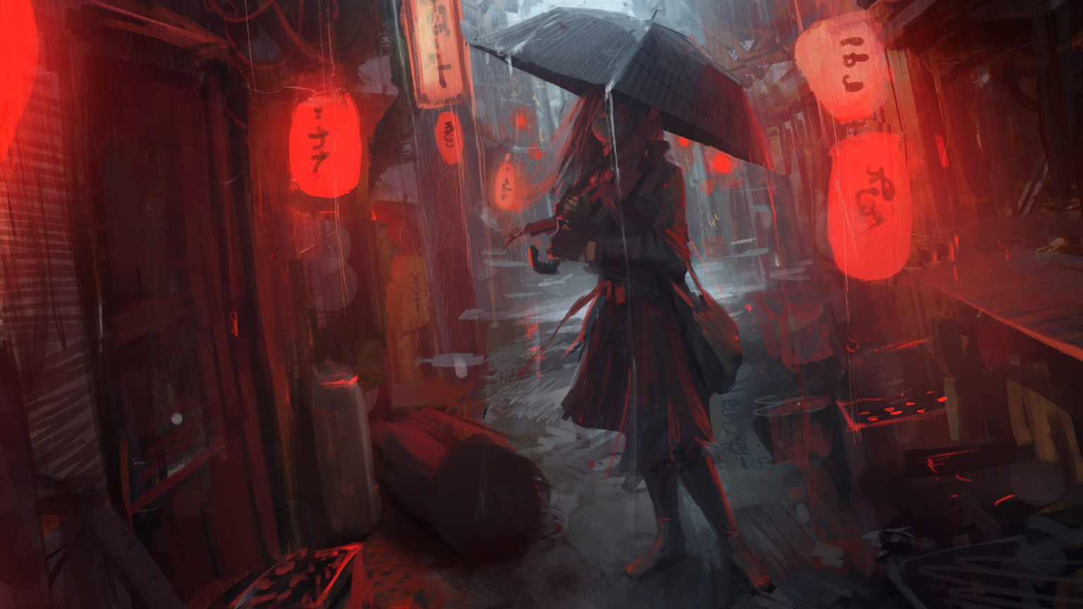 woman holding umbrella illustration, woman holding umbrella, Oldboy 1536x864px (720P) free download