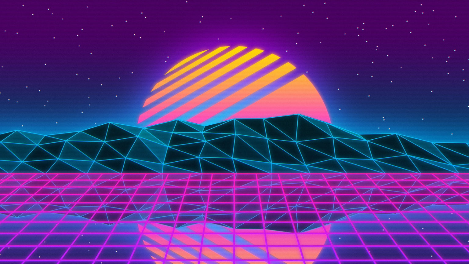 Vaporwave, Music, Blue, Style, Purple, Yellow, Sunset, Background 1536x864px (720P) free download