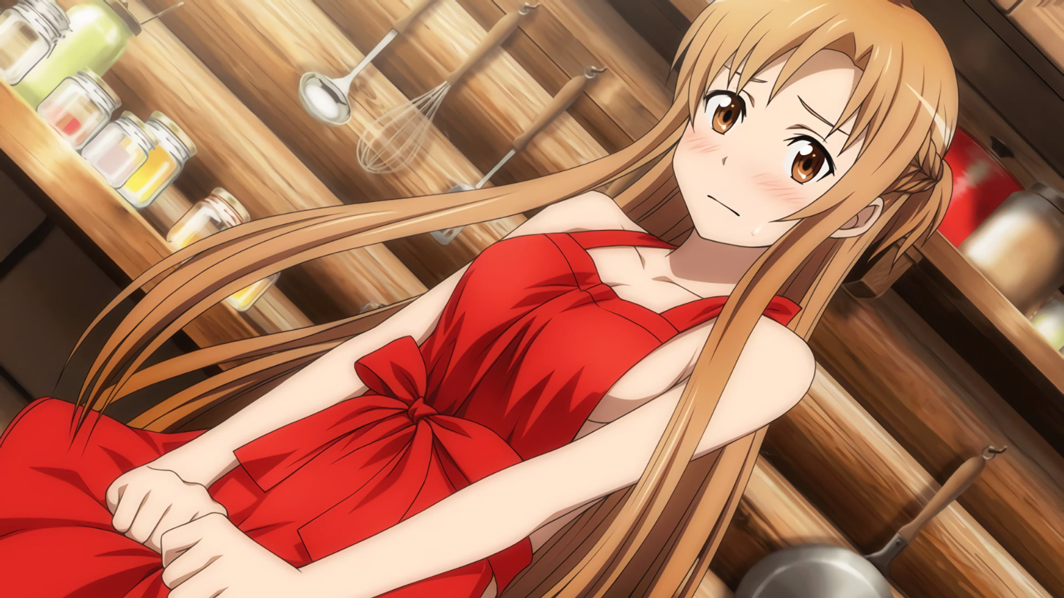 Sword Art Online, Asuna Yuuki, red, indoors, representation 1536x864px (720P) free download