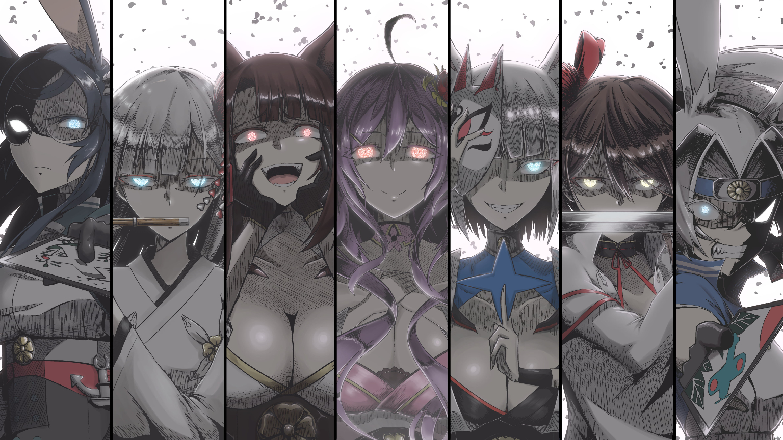 seven female anime characters wallpaper, anime girls, Azur Lane 1536x864px (720P) free download