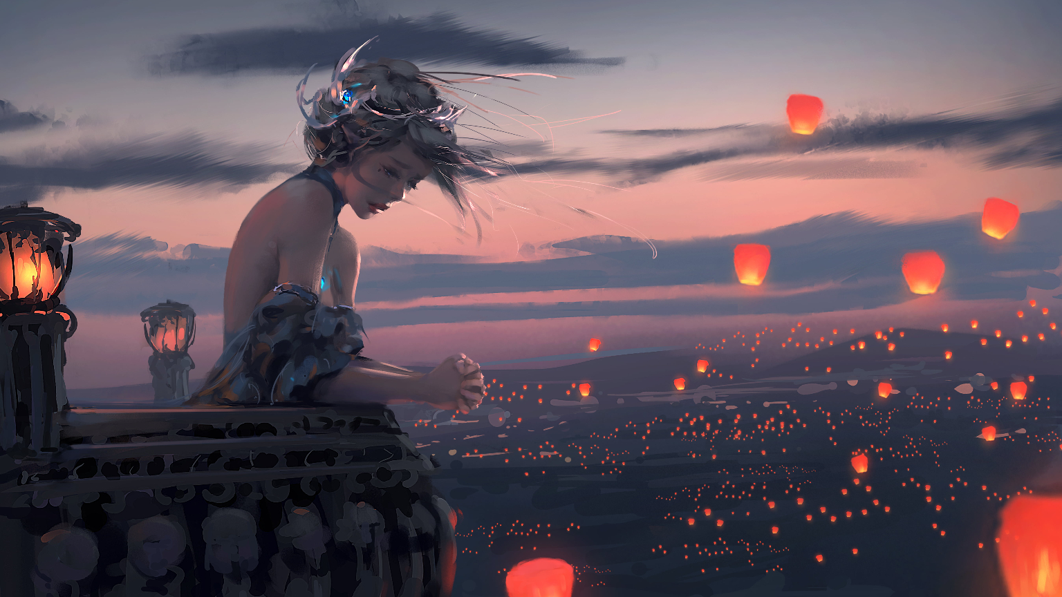 female anime character illustration, WLOP, artwork, women, digital art 1536x864px (720P) free download