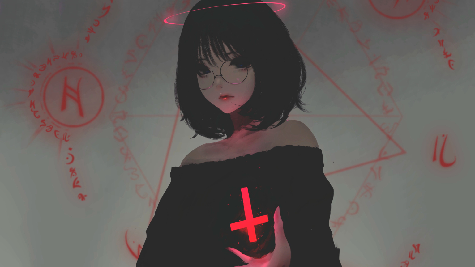 Aoi Ogata, anime girls, red, one person, front view, indoors 1536x864px (720P) free download