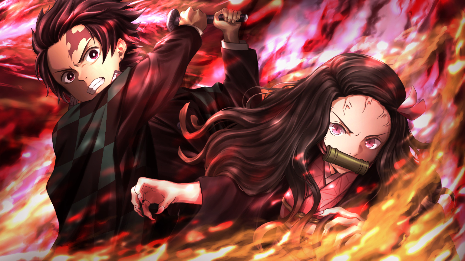 Anime, Demon Slayer Kimetsu no Yaiba, Boy, Girl, Nezuko Kamado 1536x864px (720P) free download