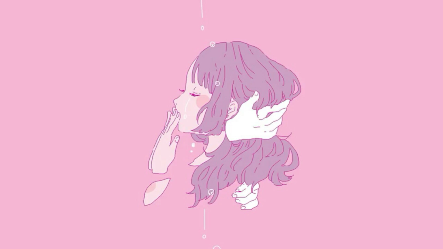 aesthetic, anime art, pink, kawaii, kiss, love, one person 1536x864px (720P) free download
